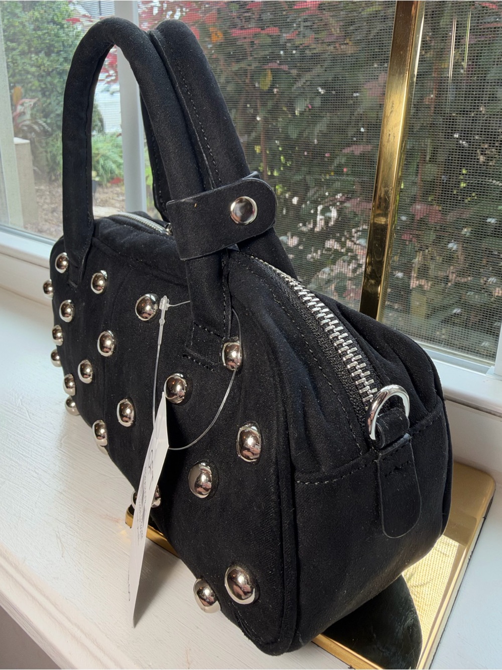 NWT🌷LOFT Black Studded Mini East West Satchel Handbag - Picture 7 of 11